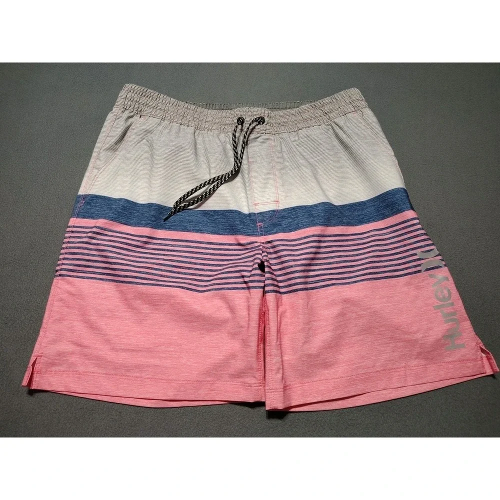 Hurley‎ Board Shorts Men XL W34 Pink/Gray Stripe  Surf Swimming Beach Vacation